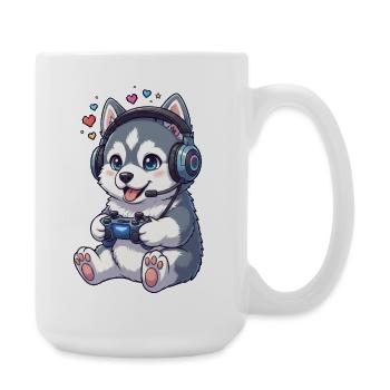 Gaming Husky with Headphones Gamer Dog - Large Mug 440 ml - white - Right