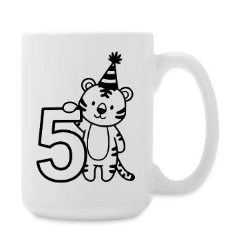 Party Tiger with Number 5 Cartoon Illustration - Large Mug 440 ml - white - Right