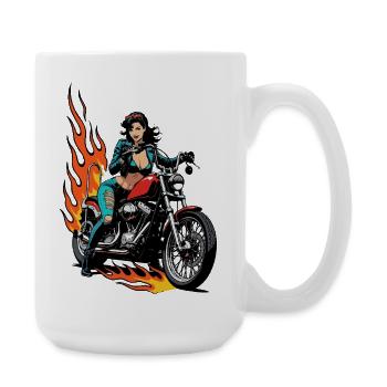 Female Biker with Flames - Large Mug 440 ml - white - Right