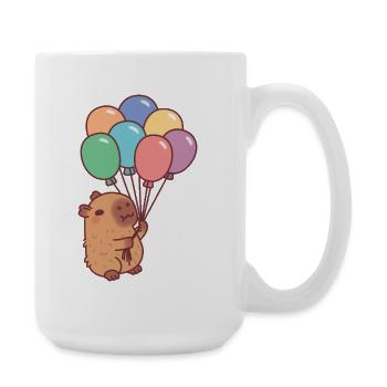 Cute Capybara Holding Colorful Balloons - Large Mug 440 ml - white - Right