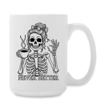 Funny skeleton drinking coffee - Large Mug 440 ml - white - Right