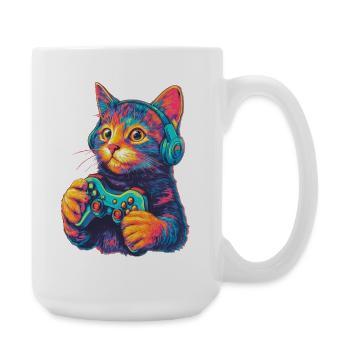 Lustige Katze Gaming Gamer  - Große Tasse 440 ml - Weiß - Rechts