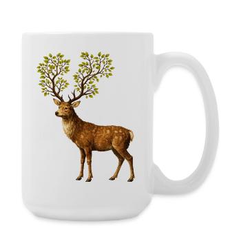 Hirsch mit Baumgeweih – Naturgeist des Waldes - Große Tasse 440 ml - Weiß - Rechts