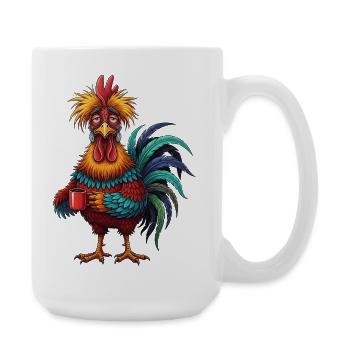 Lebhafter Hahn mit Kaffeetasse - Große Tasse 440 ml - Weiß - Rechts