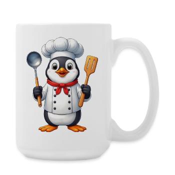Cuisinier pingouin dessin animé mignon qui cuisine - Grande tasse 440 ml - blanc - Droite