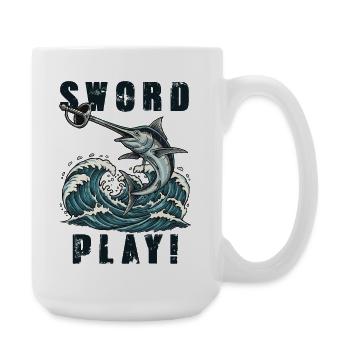 Schwertfisch-Schwertspiel Vintage Humor - Große Tasse 440 ml - Weiß - Rechts