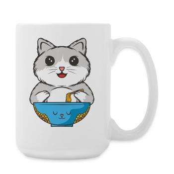 Cat eats noodles - Large Mug 440 ml - white - Right