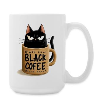 Schwarze Katze im Kaffeebecher - Große Tasse 440 ml - Weiß - Rechts