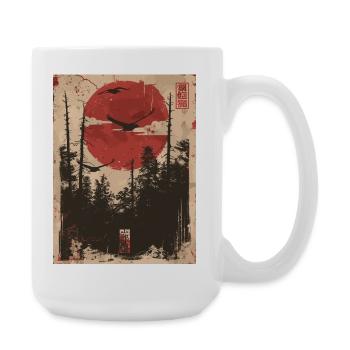 Roter Sonnenwald Ukiyo-e Waldlandschaft - Große Tasse 440 ml - Weiß - Rechts