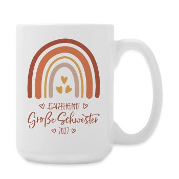 Große Schwester 2027 Boho Regenbogen  - Große Tasse 440 ml - Weiß - Rechts