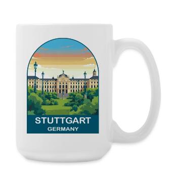 Stuttgarter Deutschland Stadtzentrum Vintage-Reisekunst - Große Tasse 440 ml - Weiß - Rechts