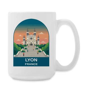 Lyon France City Skyline Vintage Travel Poster - Large Mug 440 ml - white - Right