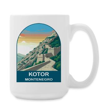 Kotor Montenegro Vintage-Reiseplakat-Kunst - Große Tasse 440 ml - Weiß - Rechts