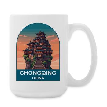 Chongqing China Hongyadong Vintage-Reiseplakat - Große Tasse 440 ml - Weiß - Rechts