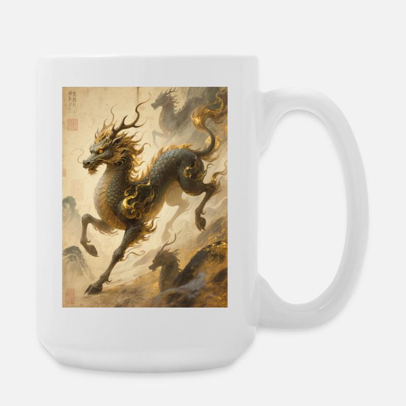 Die Jade-Apotheose: Qilin – Ewigkeit - Große Tasse 440 ml - Weiß