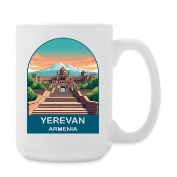 Jerewan Armenien Berg Ararat Vintage Reisekunst - Große Tasse 440 ml - Weiß - Rechts