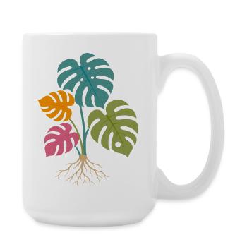 Feuilles de monstera colorées aux racines tropicales - Grande tasse 440 ml - blanc - Droite