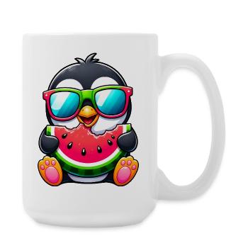 Sommer-Pinguin mit Wassermelone - Große Tasse 440 ml - Weiß - Rechts