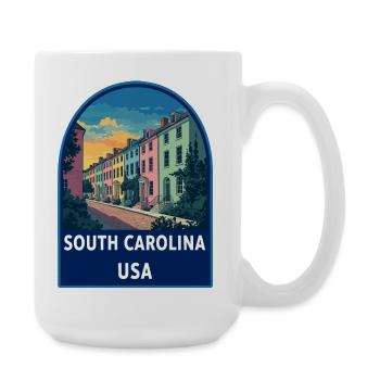 South Carolina Charleston Rainbow Row Retro Badge - Large Mug 440 ml - white - Right