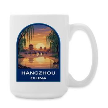 Hangzhou China West Lake Retro Sonnenuntergangsabzeichen - Große Tasse 440 ml - Weiß - Rechts