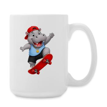 Hippopotame sur un skateboard - Grande tasse 440 ml - blanc - Droite