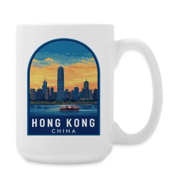 Hong Kong Star Ferry Skyline Retro Sunset Badge - Large Mug 440 ml - white - Right
