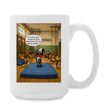Bodenturnen – Lustiges Stinktier Turnhallen Motiv - Große Tasse 440 ml - Weiß - Rechts