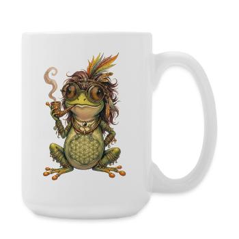 Aquarelle : Grenouille bohème avec pipe et plumes - Grande tasse 440 ml - blanc - Droite