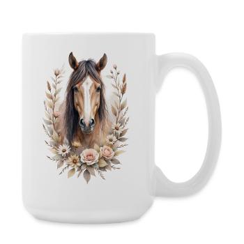 Brown horse with roses - Large Mug 440 ml - white - Right