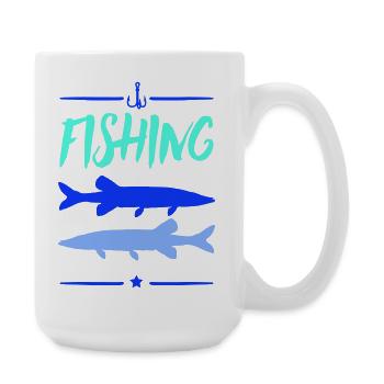 Fischen im See Silhouetten - Große Tasse 440 ml - Weiß - Rechts