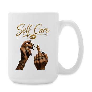 Self Care Middle Finger Gold Drip Streetwear - Large Mug 440 ml - white - Right