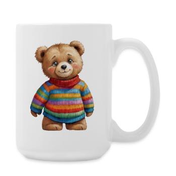Cute teddy bear in colorful striped sweater - Large Mug 440 ml - white - Right