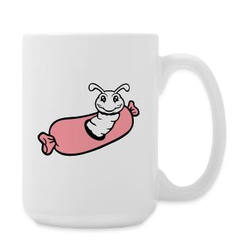 caterpillar hole sausage sausages grill hunger eat - Large Mug 440 ml - white - Right