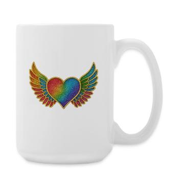 Regenbogenherz mit Engelsflügel-Stickerei - Große Tasse 440 ml - Weiß - Rechts