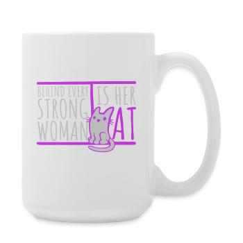 Derrière chaque femme forte se trouve son chat Spruch Katze - Grande tasse 440 ml - blanc - Droite