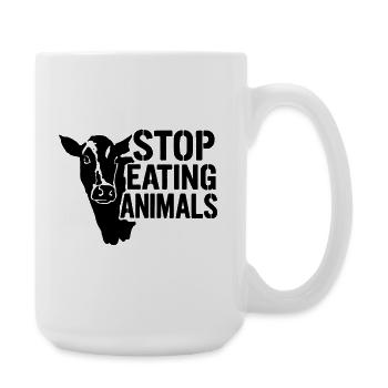 Stops animal suffering: No meat - Large Mug 440 ml - white - Right