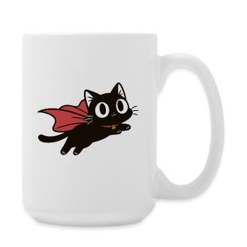 Flying Super Cat | Black cat with cape - Large Mug 440 ml - white - Right