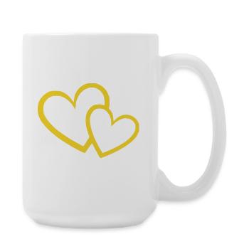 gelbes Herz gelb Herzmuster Geschenk Valentinstag - Große Tasse 440 ml - Weiß - Rechts