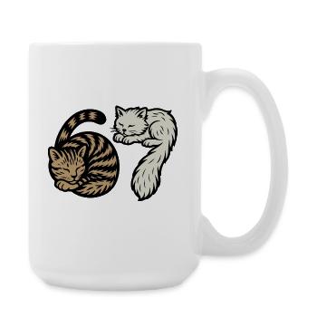 Schlafende 'Six Seven'-Katzen - Große Tasse 440 ml - Weiß - Rechts