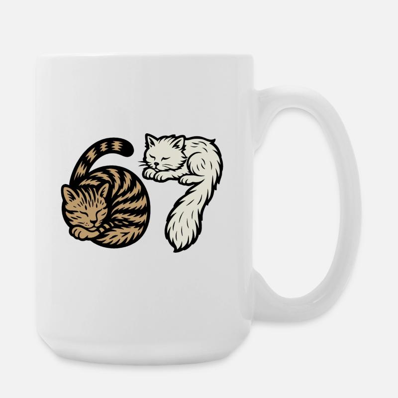 Sleeping 'Six Seven' cats - Large Mug 440 ml - white
