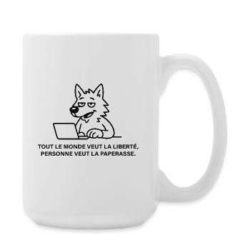 Loup blasé face à la paperasse - Grande tasse 440 ml - blanc - Droite