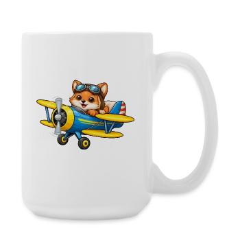 Fox Pilot Biplane Airplane Cartoon - Large Mug 440 ml - white - Right