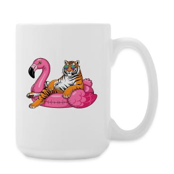 Cool Tiger auf Flamingo-Boje – Sommer-Rig-Design - Große Tasse 440 ml - Weiß - Rechts