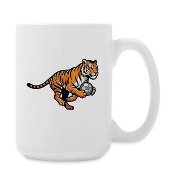 Starker Tiger Mit Fußball Für Fußballfans - Große Tasse 440 ml - Weiß - Rechts