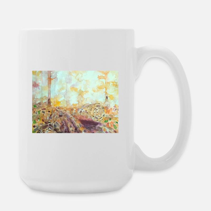Wald-Aquarelllandschaft im Herbst - Große Tasse 440 ml - Weiß