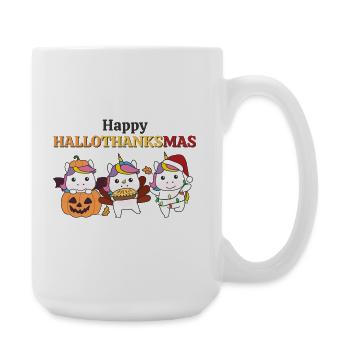Happy Hallothanksmas Unicorn Christmas Unicorns - Large Mug 440 ml - white - Right