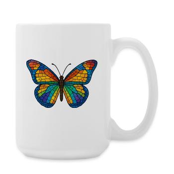 Bunter Mosaik-Schmetterling - Große Tasse 440 ml - Weiß - Rechts