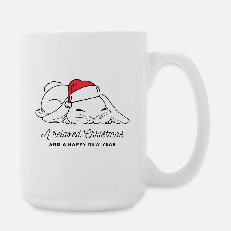 Relaxed Christmas Bunny with Hat - Dark - Large Mug 440 ml - white