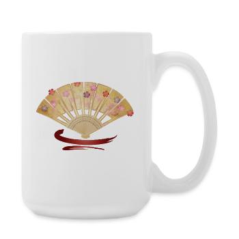 Elegant fan with cherry blossoms and red accent - Large Mug 440 ml - white - Right