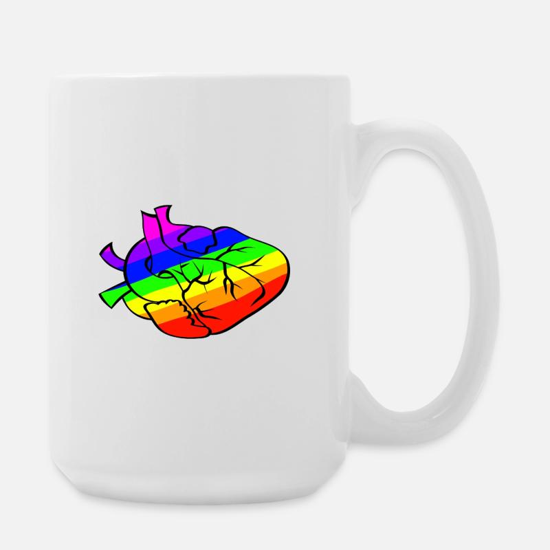 Rainbow heart with cracked lines - Large Mug 440 ml - white